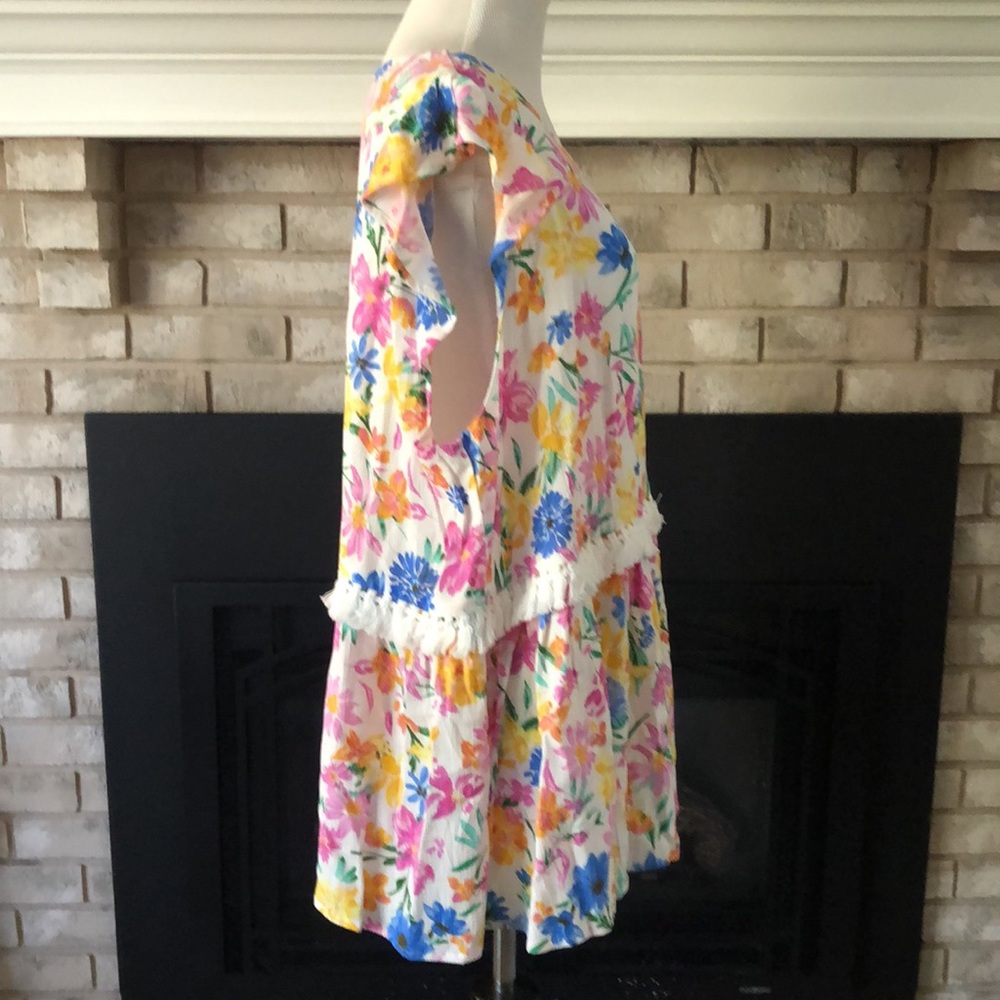 Andree by Unit Multi Color Floral Fringe Ruffle Sleeve Babydoll Top size 1X - Picture 7 of 11